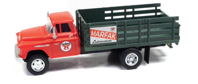 1957 Chevy Stakebed Truck - Assembled -- Texaco (Cardinal Red, green white; Marfak Sign)-1