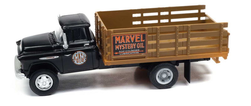 1957 Chevy Stakebed Truck - Assembled -- Marvel Oil (black, brown, orange)-1
