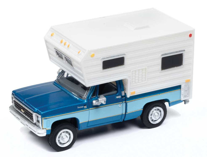 1977 Chevrolet Fleetside Camper Pickup Truck - Assembled -- Bright Blue Poly, Light Blue-1