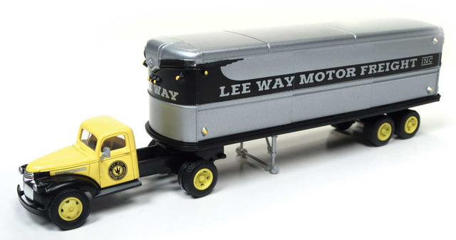 1941-1946 Chevrolet Tractor - AeroVan Trailer - Assembled - Mini Metals(R) -- Lee Way Motor Freight (yellow, silver, black)