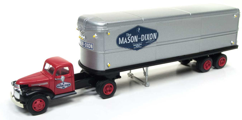 1941-1946 Chevrolet Tractor - AeroVan Trailer - Assembled - Mini Metals(R) -- Mason Dixon Truck Line (red, silver, blue, black)