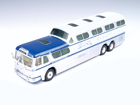 1954 GMC PD4501 Scenicruiser Bus - Assembled -- Greyhound (1954 Scheme; silver, white, blue; Destination: Chicago)