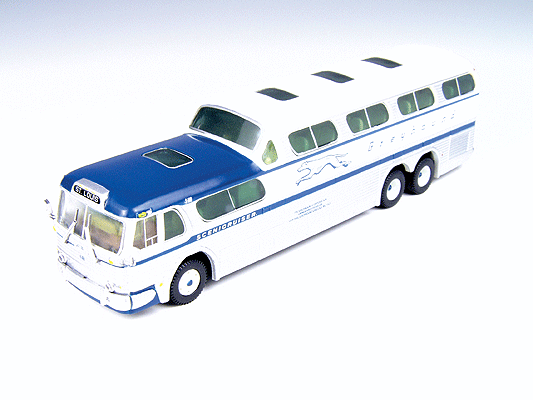 1954 GMC PD4501 Scenicruiser Bus - Assembled -- Greyhound (1954 Scheme; silver, white, blue; Destination: St. Louis)