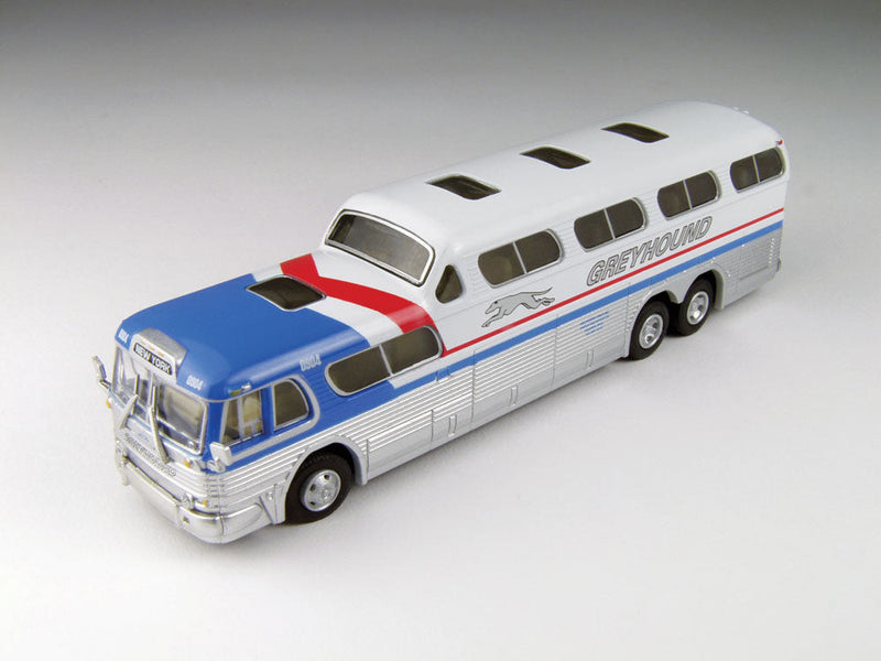 1954 GMC PD4501 Scenicruiser Bus - Assembled -- Greyhound (1973-78 Scheme; silver, white, red, blue, Destination: New York)-1