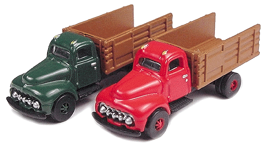 Mini Metal American Trucks - Ford (Diecast, Assembled & Painted; pkg(2) -- 1951 F6 Stake Truck (red & green)