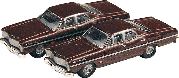 Mini Metals American Automobiles - Ford (Diecast Assembled & Painted; pkg(2) -- 1967 Custom 500 4-Door Sedan (Burgandy)