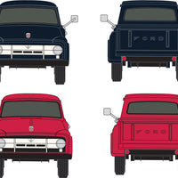 1954 Ford F250 Pickup Truck 2-Pack - Assembled - Mini Metals(R) -- Vermillion Red & Sheridan Blue