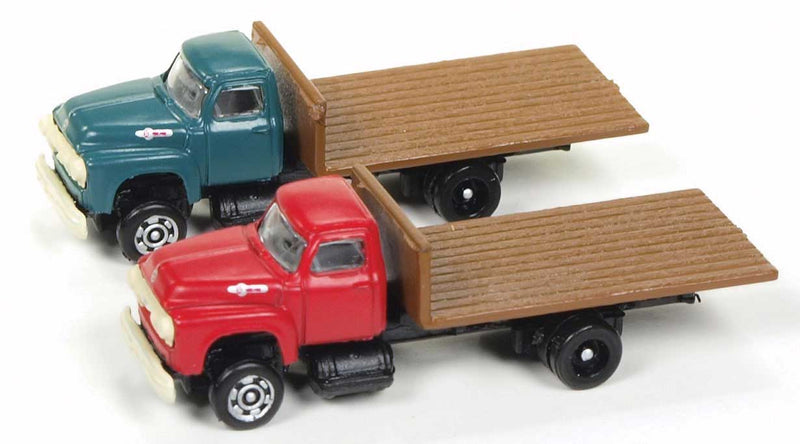 1954 Ford Flatbed Truck 2-Pack - Assembled -- Red & Green Cabs-1