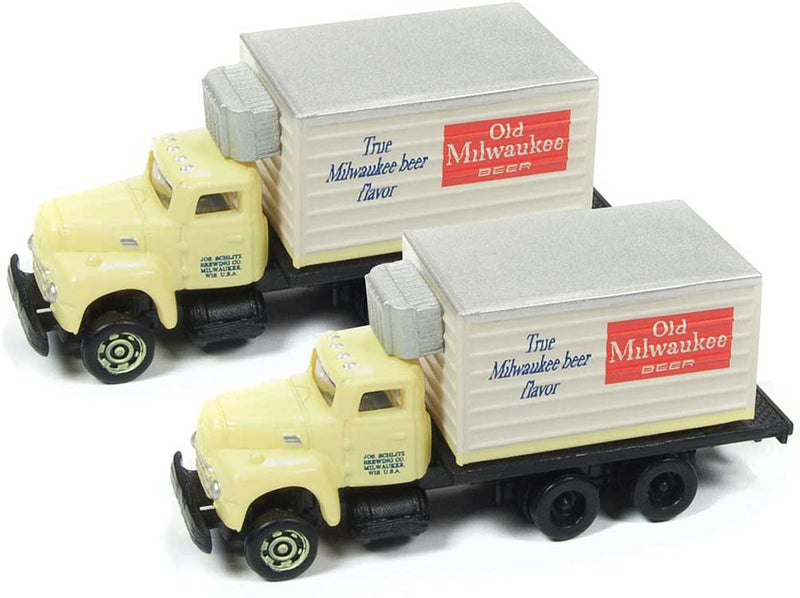 International R190 Refrigerated Box Truck - Assembled - Mini-Metals(R) -- Old Milwaukee Beer (yellow, silver, red)