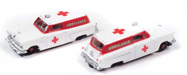 1953 Ford Courier Sedan Delivery Station Wagon 2-Pack - Assembled - Mini Metal -- Ambulance (white, red)