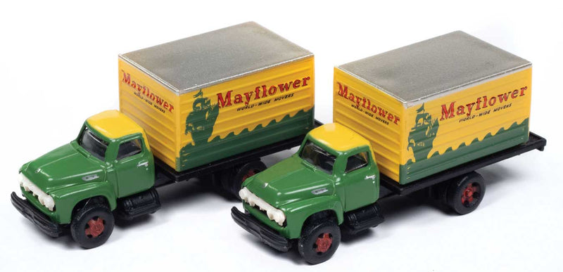 1954 Ford Box-Body Delivery Truck 2-Pack - Assembled - Mini Metals(R) -- Mayflower (green, yellow)