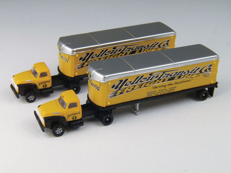 1954 Ford Tractor w/32' Aerovan Trailer 2-Pack - Assembled - Mini Metals -- Yellow Transit Co. Freight (yellow, black)-1
