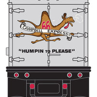1954 Ford Tractor & 32' Aerovan Trailer 2-Pack - Assembled - Mini Metals -- Campbell Express (yellow, black, silver; Camel Logo, Humpin' Slogan)