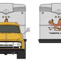 1954 Ford Tractor & 32' Aerovan Trailer 2-Pack - Assembled - Mini Metals -- Campbell Express (yellow, black, silver; Camel Logo, Humpin' Slogan)