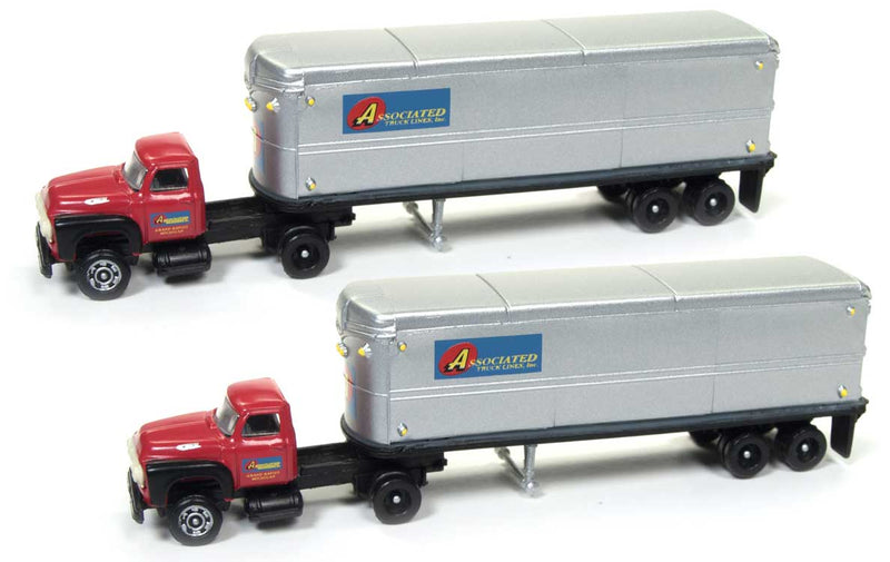 1954 Ford Tractor - AeroVan Trailer 2-Pack - Assembled - Mini Metals -- Associated Truck Lines (red, silver, blue, black)