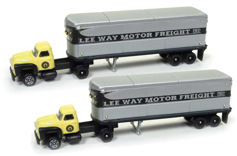 1954 Ford Tractor - AeroVan Trailer 2-Pack - Assembled - Mini Metals -- Lee Way Motor Freight (yellow, silver, black)