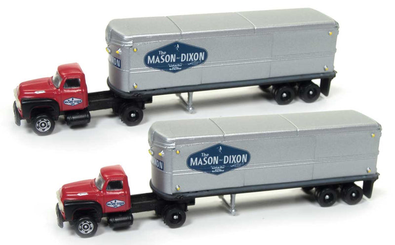 1954 Ford Tractor - AeroVan Trailer 2-Pack - Assembled - Mini Metals -- Mason Dixon Truck Line (red, silver, blue, black)