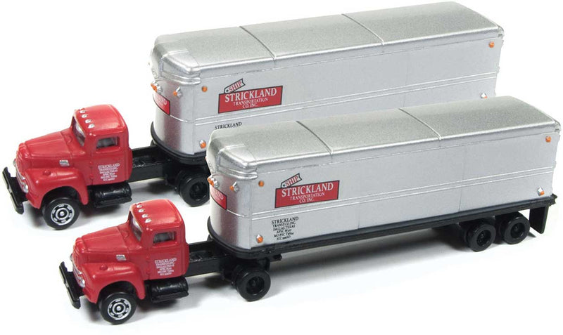 1953 IH R-190 Semi Tractor-AeroVan Trailer 2-Pack - Assembled - Mini Metals(R) -- Strickland (red, black, silver)
