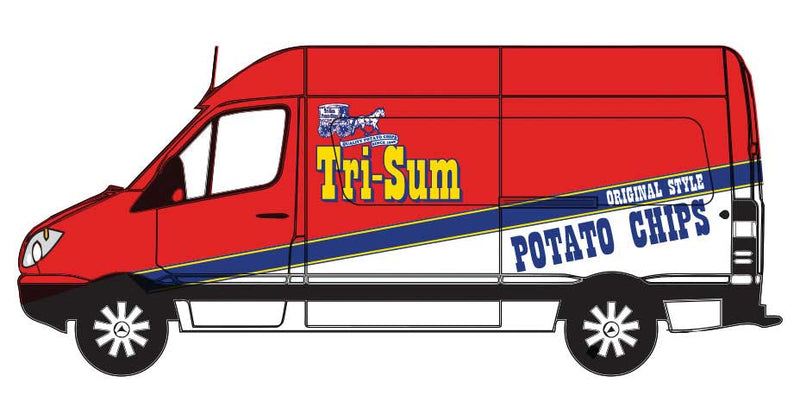 1990 Sprinter Van - Assembled - TraxSide -- Tri-Sum Potato Chips (red, white, blue)