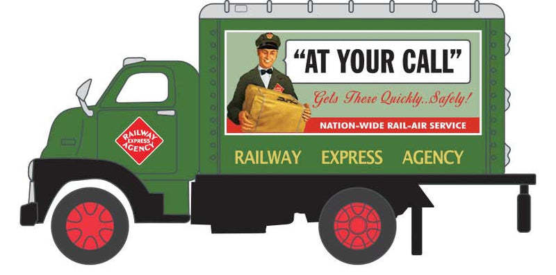 1948 Box Truck - Assembled - TraxSide -- Railway Express Agency (green, red; "At Your Call" Slogan)