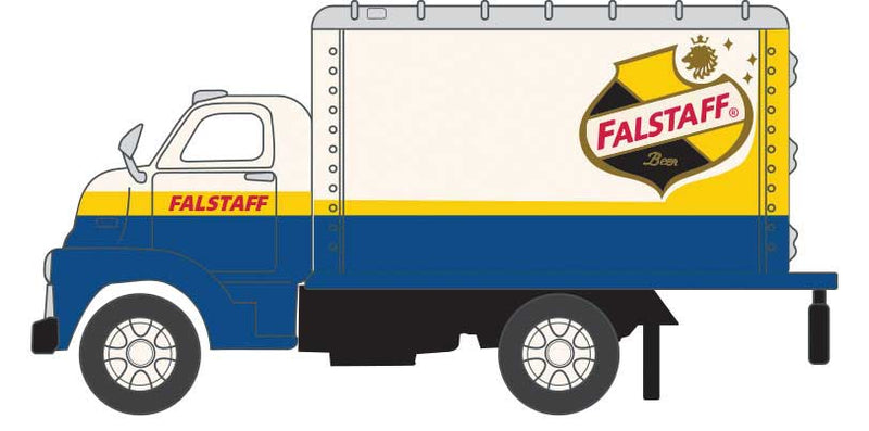 1948 Box Truck - Assembled - TraxSide -- Falstaff Beer (blue, white, yellow)