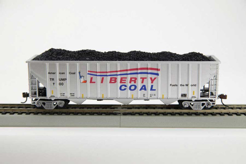 3-Bay Hopper w/Coal Load & Track - Ready to Run -- Trump Liberty Coal (silver, red, blue, 100 Days in Office Commemorative)