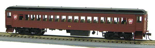 MP-54 Heavyweight Coach - Ready to Run -- Pennsylvania Railroad 248 (Tuscan, black, red Keystone Logo)