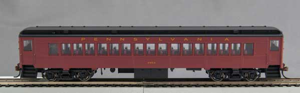 MP-54 Heavyweight Coach - Ready to Run -- Pennsylvania Railroad 408 (Tuscan, black, futura Lettering)