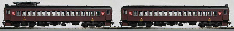 MUmP54 with Trailer "Bride and Groom" Set - Standard DC -- Pennsylvania Railroad 459, Trailer 467 (Tuscan, red Keystone, Aluminum Windo