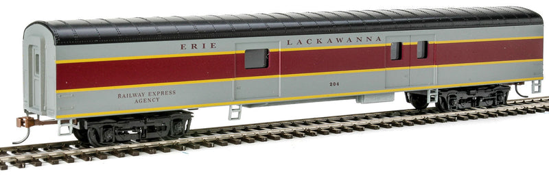 72' Smooth-Side Baggage - Ready to Run -- Erie Lackawanna (gray, maroon, yellow)