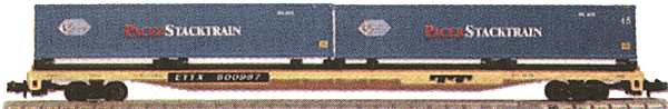 89' Flatcar w/Two 45' Trailers -- Trailer Train (Older Logo) w/2 Pacer Stacktrain Trailers