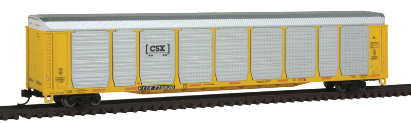 Tri-Level Auto Rack - Ready to Run -- CSX TTGX #715936 (silver, yellow Rack & Flat, 2010s Boxcar Logo)