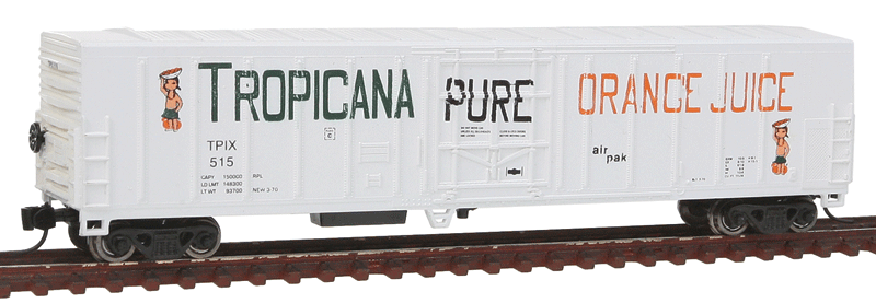 57' Mechanical Reefer - Ready to Run -- Tropicana Orange Juice #1 (white, Block Billboard Lettering, Pure on Door)