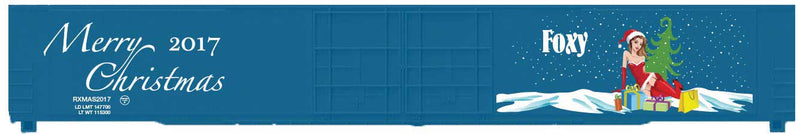 85' Hi-Cube Boxcar - Ready to Run -- 2017 Christmas Car Foxy (blue, red, white, green)