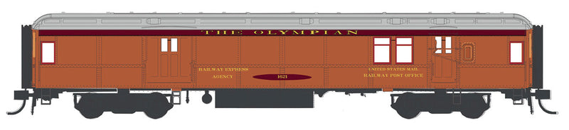 Heavyweight 65' Branchline Baggage/Railway Post Office w/Lights - Ready to Run -- Milwaukee Road #1624 (Olympian, orange, maroon, gray)