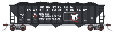 100-Ton 3-Bay Hopper w/Load Single Car - Ready to Run -- Pennsylvania Power & Light (black, white w/Reddy Kilowatt Logo)