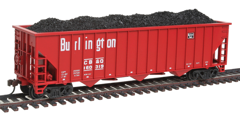 Greenville 100-Ton 15-Panel 3-Bay Hopper w/Coal Load - Ready to Run -- Chicago, Burlington & Quincy (Chinese Red)