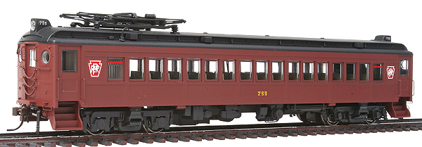 Electric Powered mP54 MU Coach w/Pantograph - Standard DC -- Pennsylvania Railroad (Post-War Dark Tuscan, black Roof, Keystone Logos)