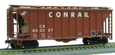 40' Airslide(R) Single Bay Covered Hopper w/Triangular Gussetts Assembled -- Conrail (Boxcar Red, white)-1