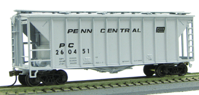 40' Airslide(R) Single Bay Covered Hopper w/Triangular Gussetts Assembled -- Penn Central (gray, black)-1