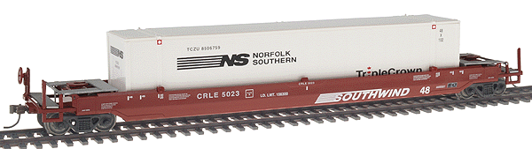 125-Ton Gunderson Container Car w/48' Container - Assembled w/Ez-Mate Couplers -- Southwind #CRLE 5023 w/Norfolk Southern Container #TCZU 8506759
