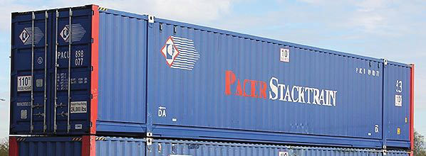 48' Intermodal Container 2-Pack - Ready to Run -- Pacer Stacktrain (blue, white, red)