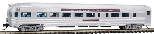 Budd 85' Corrugated-Side Round-End Observation - Ready to Run -- Atlantic Coast Line (silver, purple Letterboard)