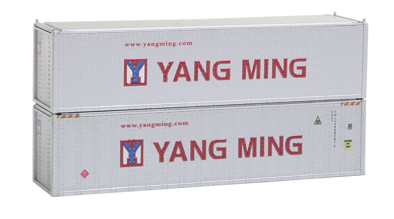 40' Hi-Cube Container 2-Pack - Ready to Run -- Yang Ming Set #2 (silver, orange)