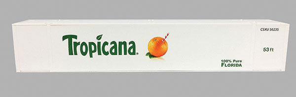 53' Reefer Container w/ThermoKing Ends 2-Pack - Ready to Run -- Tropicana Set #1 (Scheme #4, white, green, orange, Orange w/Straw Logo)