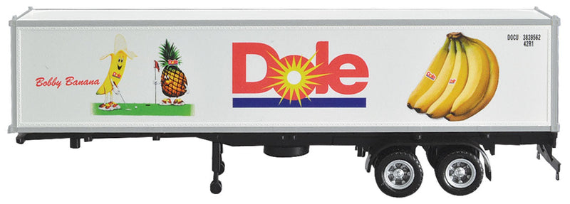 40' Reefer Container on Chassis - Ready to Run -- Dole DFIU #801850-3 (white, red, blue, Bobby Banana on Golf Green)