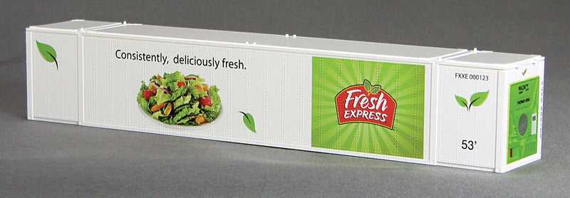 ThermoKing 53' Reefer Container 2-Pack - Ready to Run -- Fresh Express Set #2  (white, green, red, Consistently Fresh Slogan)