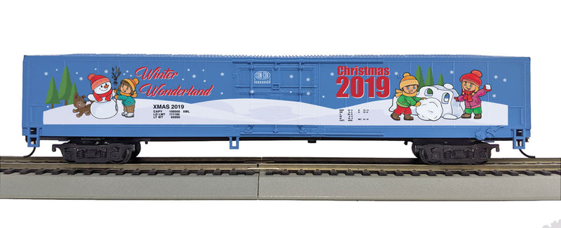 50' Boxcar - Kit - Christmas Car -- XMAS #2019 (blue, white; "Winter Wonderland" Slogan, Color Graphics)