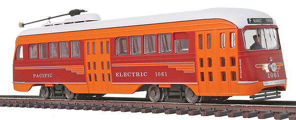 President's Conference Committee (PCC) Streetcar - Standard DC -- Pacific Electric (red, orange) w/Next Car Light