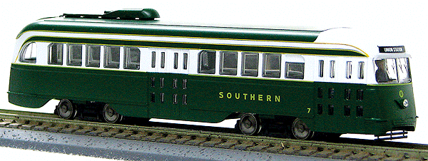 Diesel-Powered PCC Streetcar - Standard DC -- Southern Railway (green, white)